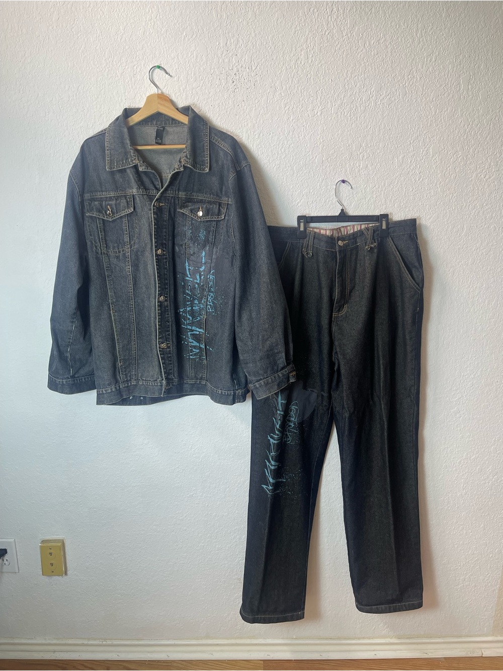 Y2K Makaveli hip hop jacket and jeans set